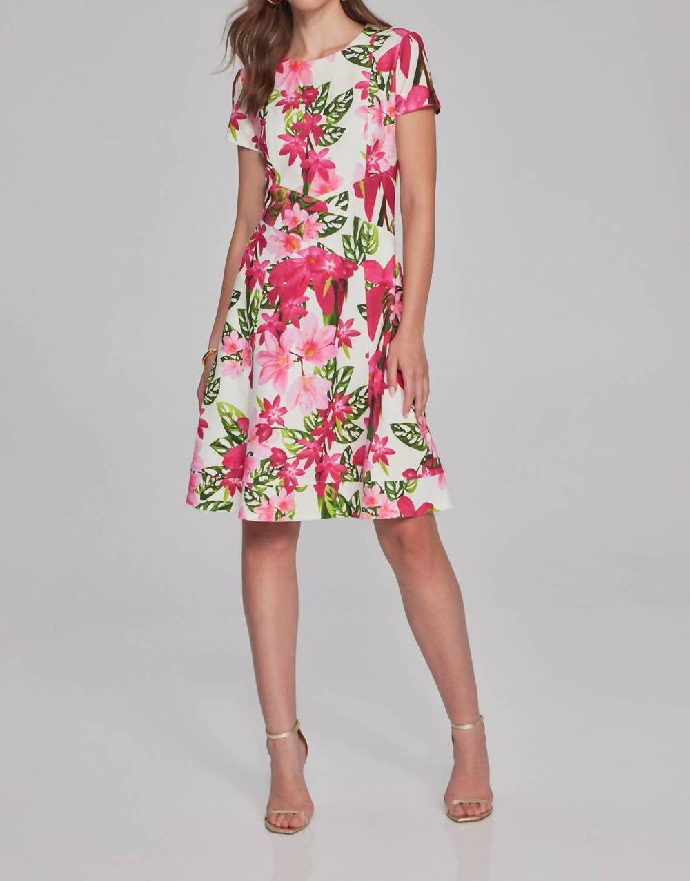 NEW JOSEPH RIBKOFF knee-length floral a-line dress in pink multi